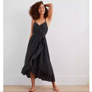 AERIE RUFFLE WRAP MIDI DRESS